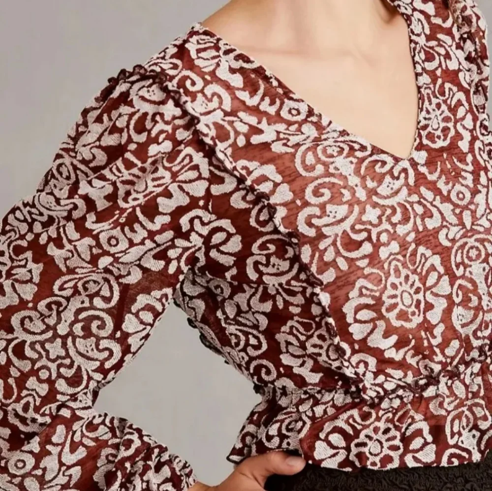 Anthropologie jacquard semi sheer peasant top